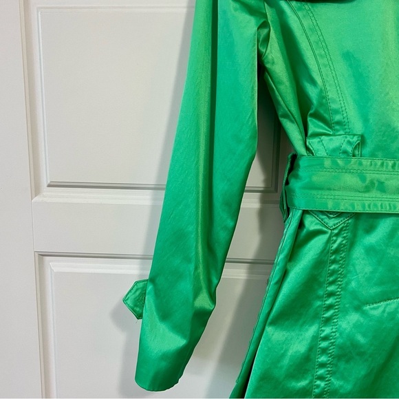 Jessica Simpson Green Double Breasted Trench Coat Belted Unique Piece XS - Picture 14 of 16
